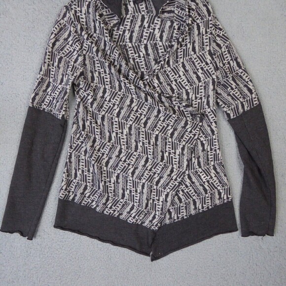 Prana Sweater Women's Medium Gray White Graceful Wrap Cardigan USA Made Breathe - Picture 3 of 11